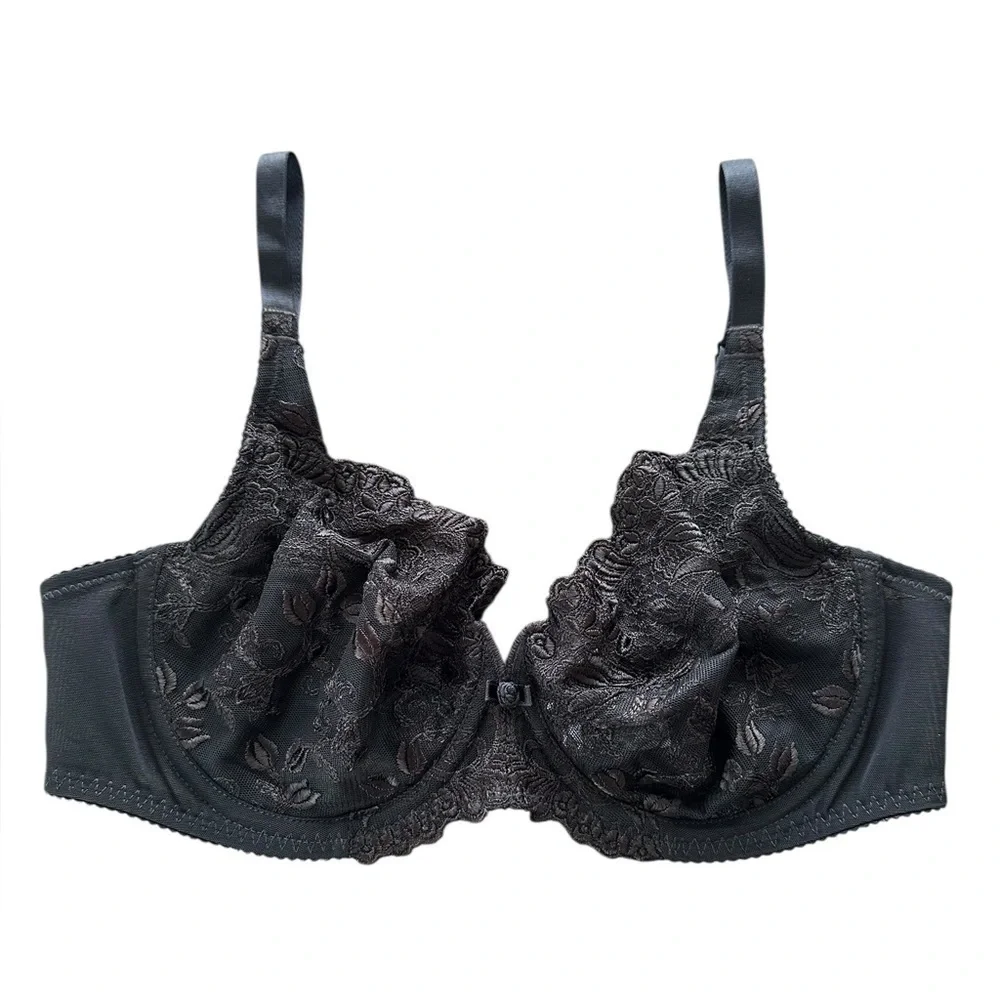 Wacoal size‎ 34 C Black Lace Tulip Unlined Underwire Demi Bra 85702